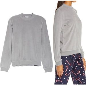 PJ Salvage Silky Velour Mock Neck Pajama Top Gray XS